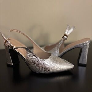 SHEIN Silver Textured Slingback Heels